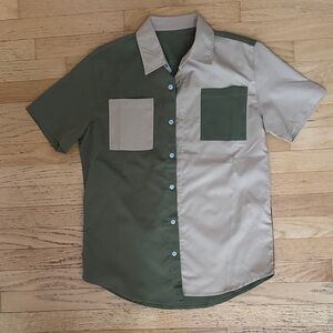 Two-Tone Green and Tan Men's Shirt